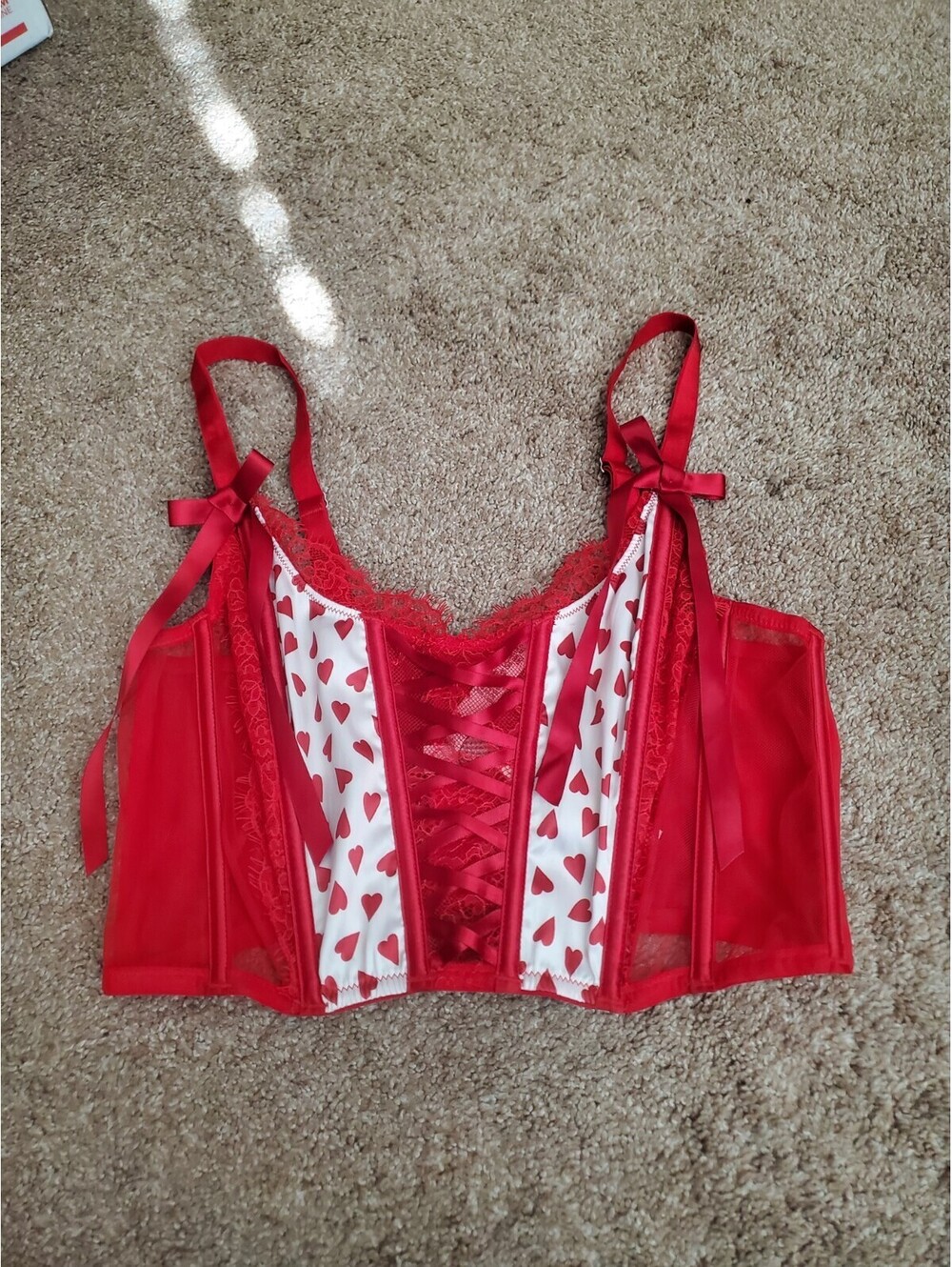 Victorias Secret Dream Angels Corset Top Unlined Lace Up Hearts Large Coquette